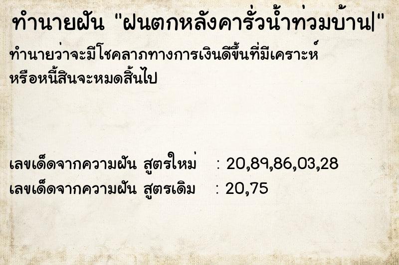 ทำนายฝันทำนายฝันฝนตกหลังคารั่วน้ำท่วมบ้าน|